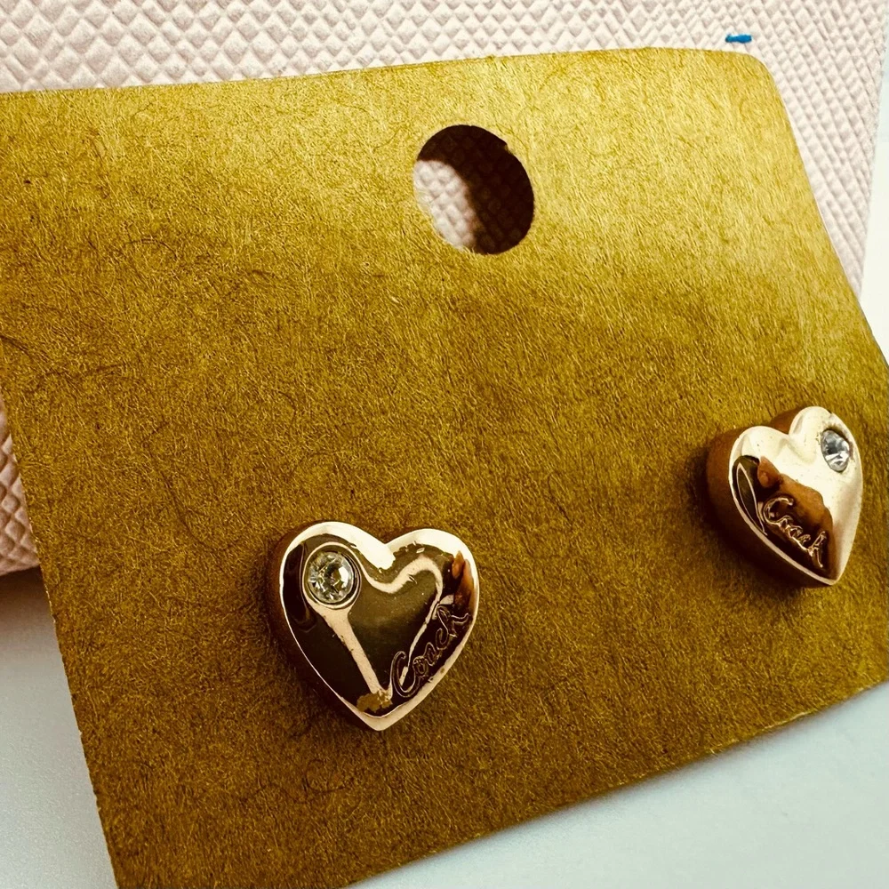Coach Rose Gold tone Heart Stud Earrings with Crystal🩷 - Picture 5 of 5